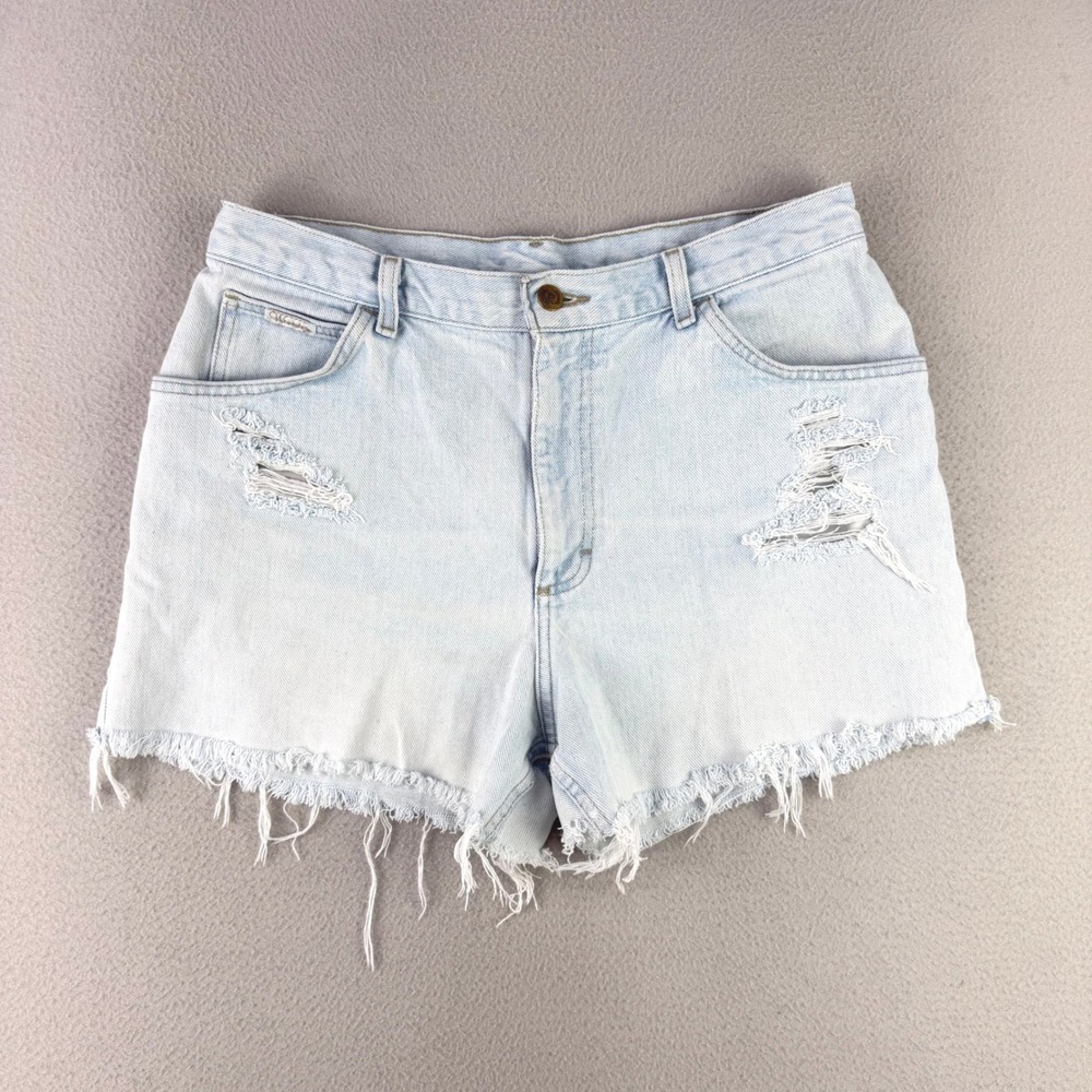 VTG Wrangler Jean Shorts Women 30 Light Wash High Rise‎ Cut Off Western
